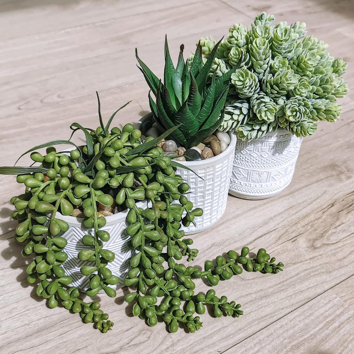 Assorted Small Potted Succulent Plants Fake Aloe String of Pearls Hops Succulents / Gray / Set of 3