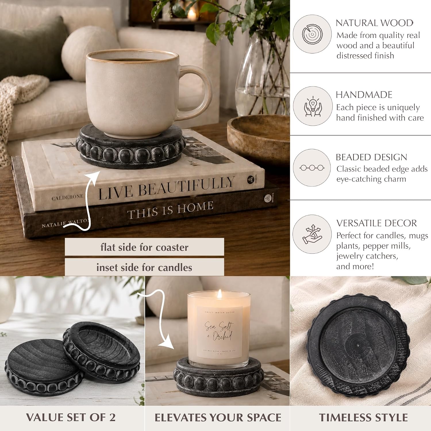 Sturdy 2-Sided Stackable Decor Pedestal Stands / Black - Round / Set of 2