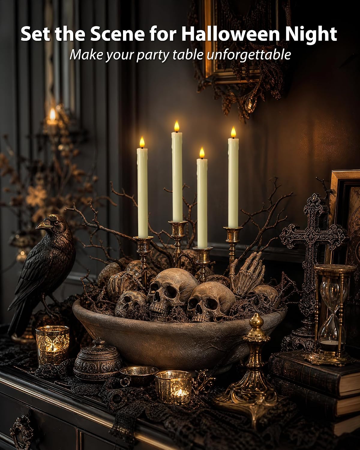 Homemory Rechargeable Waxy Flameless Taper Candles, 9.6 Inches LED Candle Sticks Flickering, Window Candles with Remote