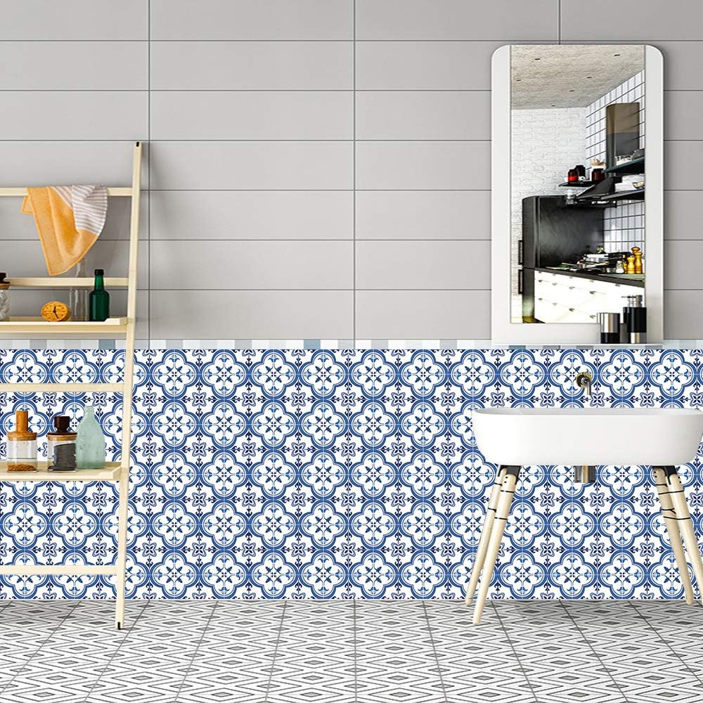 Decorative Tile Stickers Set 12 Units Peel and Stick Self Adhesive Removable Talavera / Blue / 6 x 6