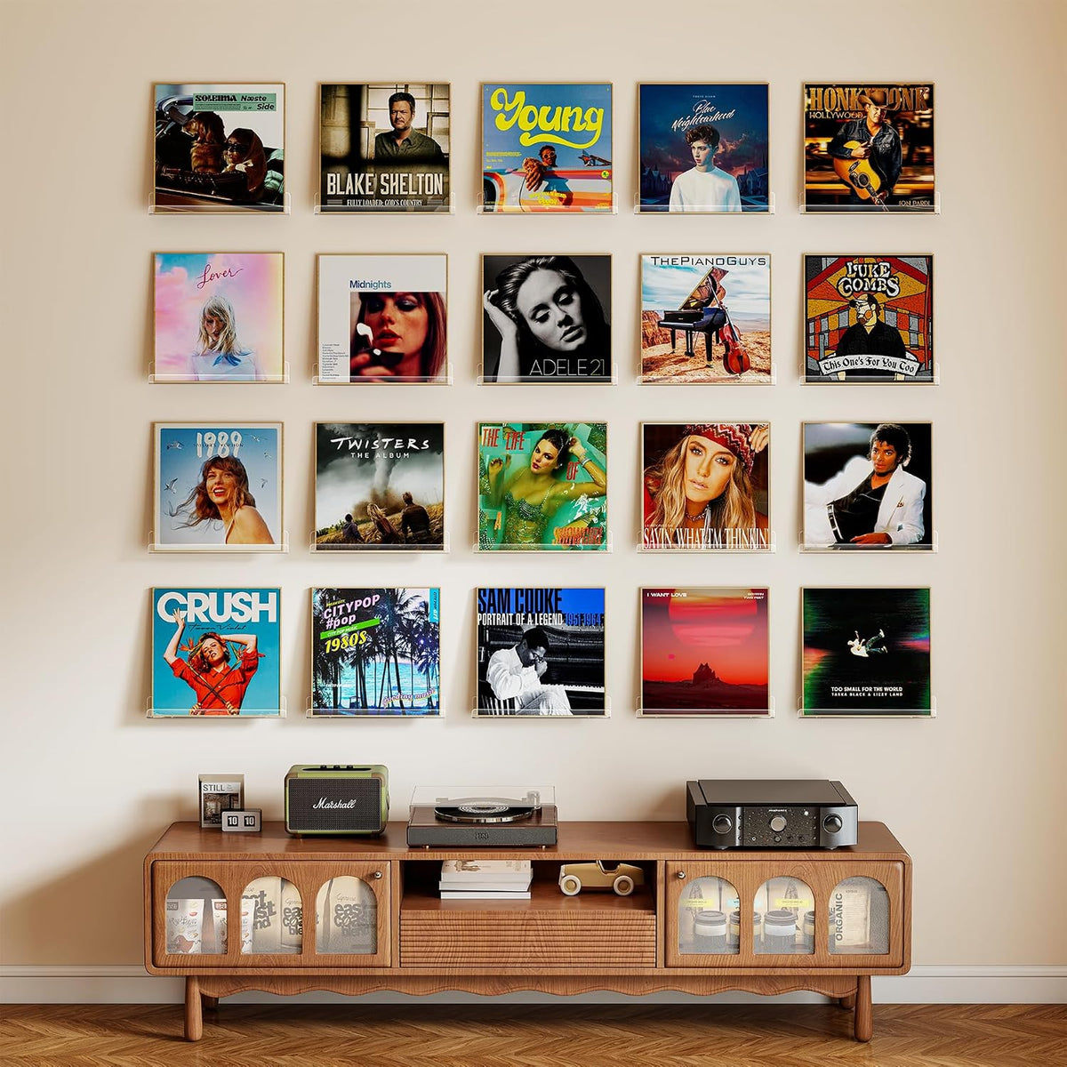 Laurensory Vinyl Record Wall Mount Shelves, 12 inch Vinyl Holder, 20 Pack | Clear Acrylic Floating Shelves for Album