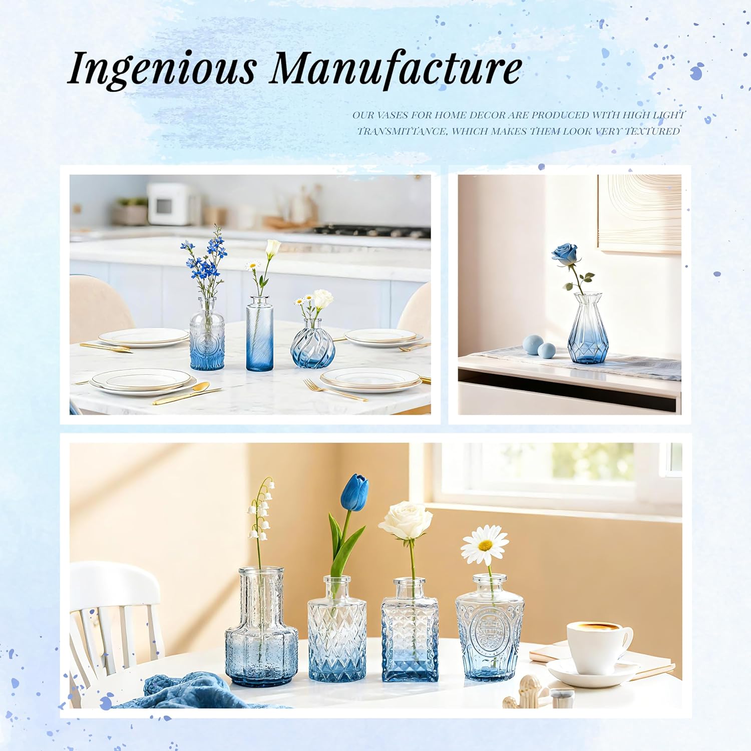 Glass Bud Vases Small Flower Vases for Rustic Wedding Centerpieces Table / Blue / Set of 32
