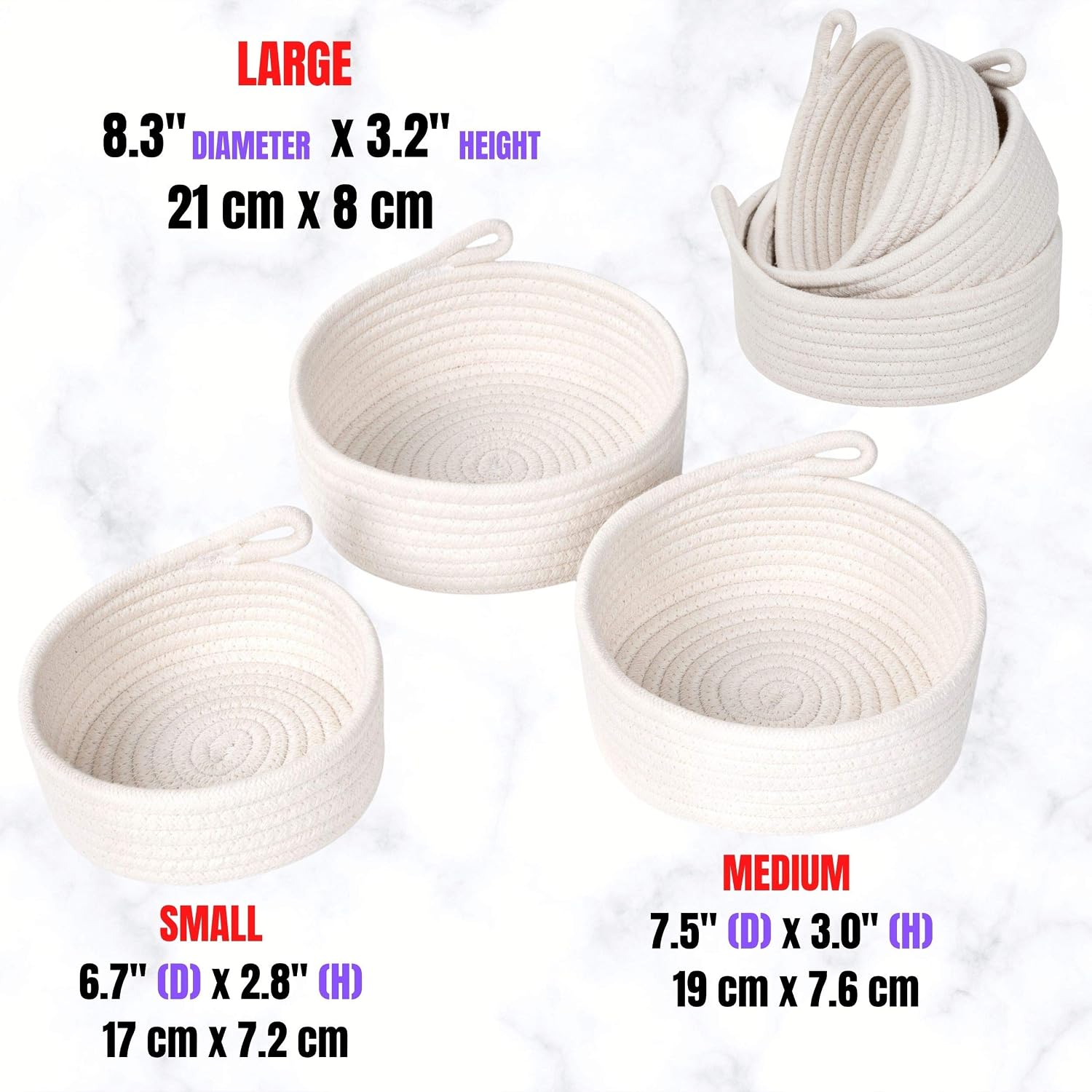 Small Catch All Basket / Natural White / Set of 3