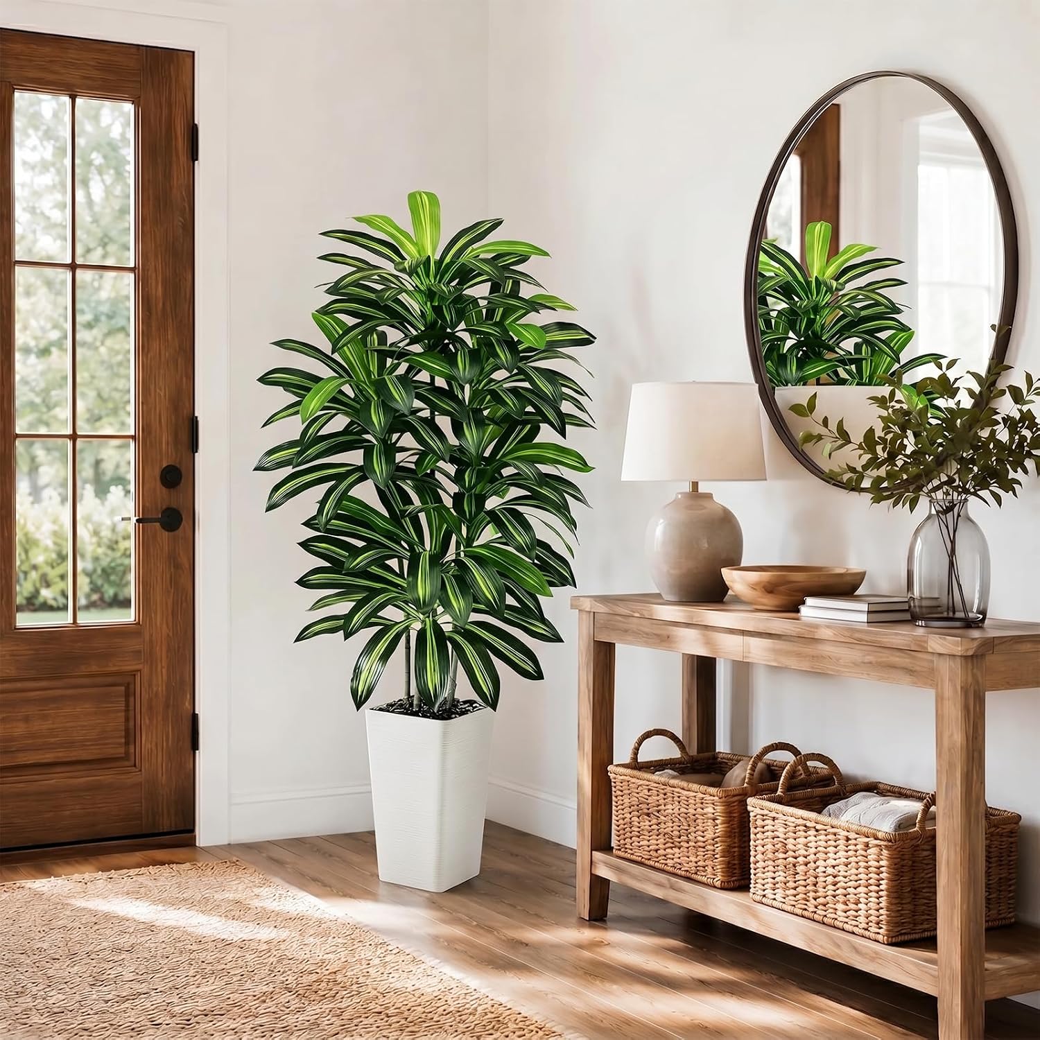 Artificial Plants Indoor Floor Plant in Pot / 5 FT / White / 5 Inch
