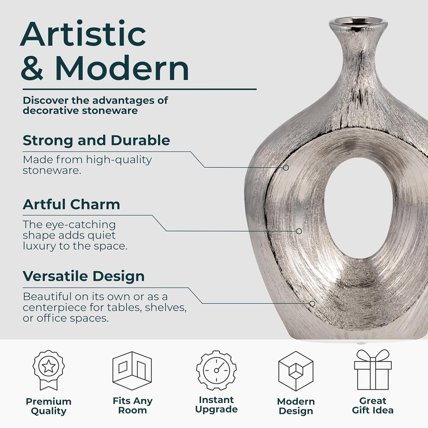 Modern Glam Decorative Vase for Flowers or Standalone / Metallic