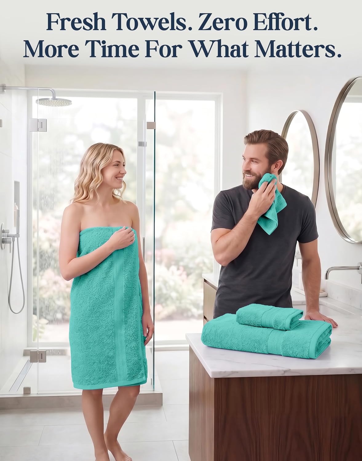 LANE LINEN Towel Set 6 Piece Soft Absorbent Quick Dry 100% Cotton - Teal | Towels And Washcloths - Terry Weave Comfort