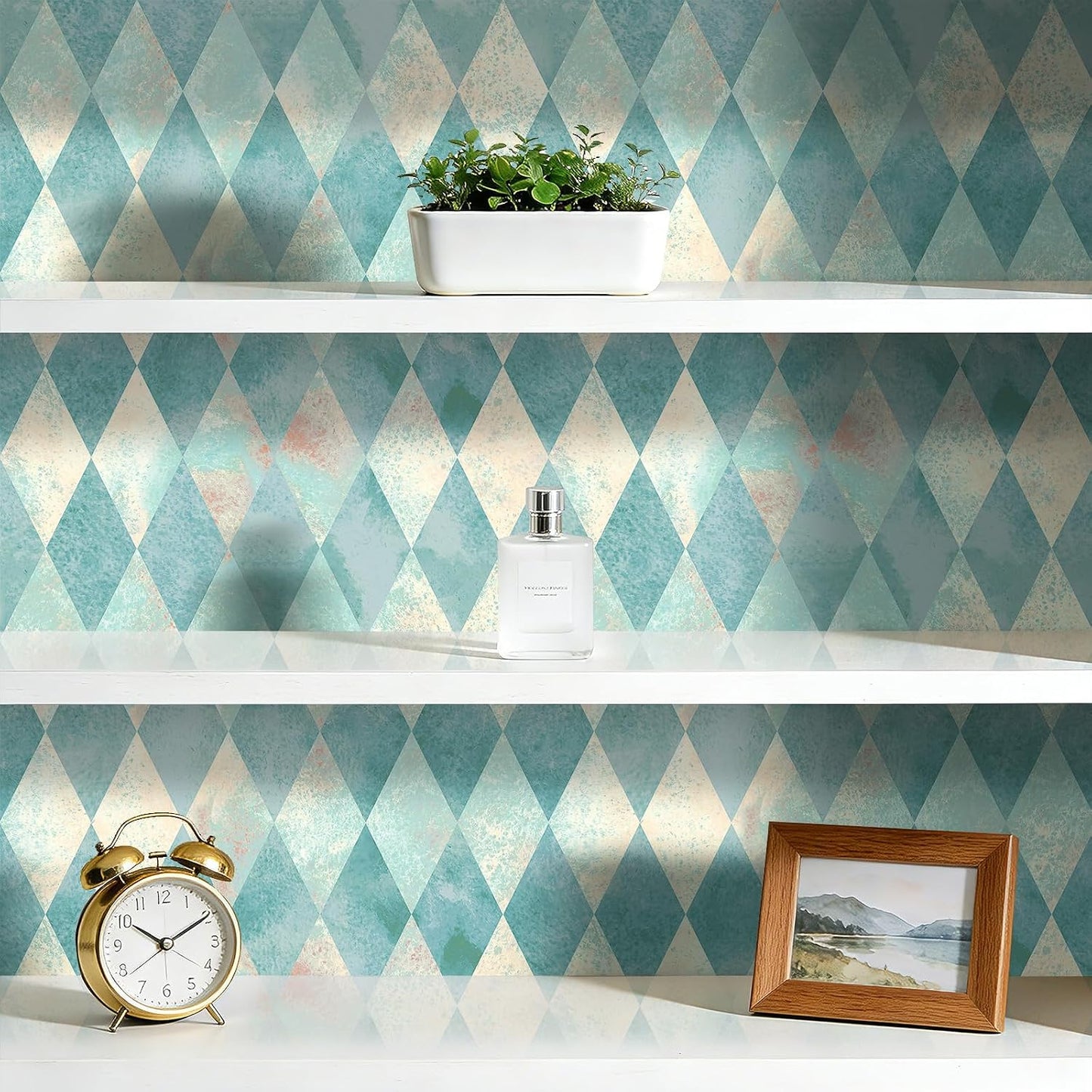 Diamond Checkered Wallpaper Peel and Stick Retro Geometric Boho / 17.5 x 80 / Diamond Checker / Blue