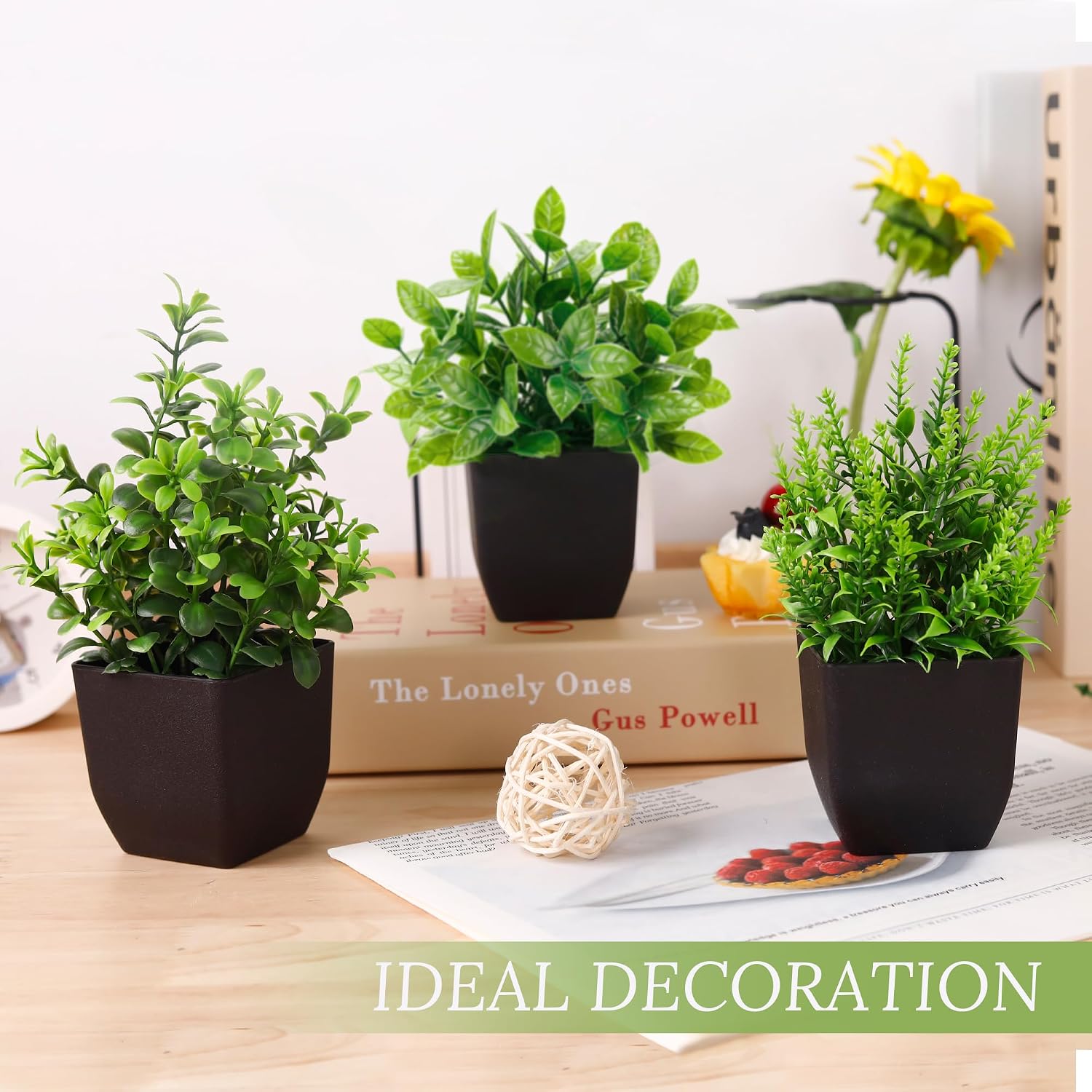Bathroom Decor Fake Plants Mini Artificial Greenery Potted Plants for Halloween / Black / Set of 4