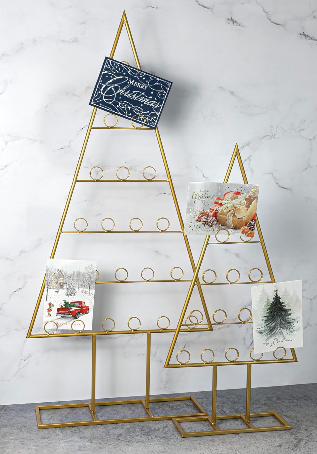 Red Co. Set of 44 and 30" Decorative Metal Tabletop Ornament Tree Card & Photo Holders in 2 Sizes - Gold