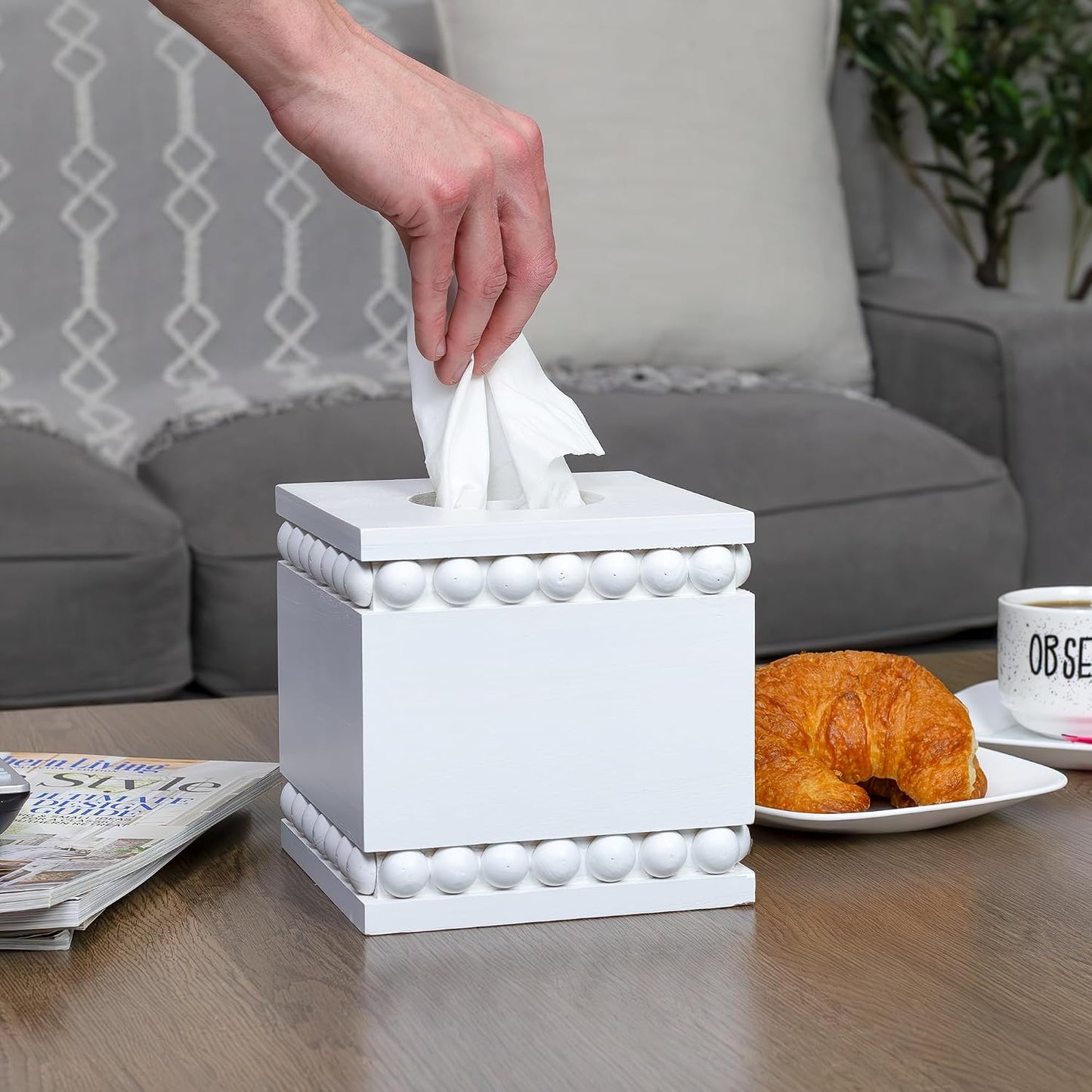 Rustic Farmhouse Wood Tissue Holder / Square / White