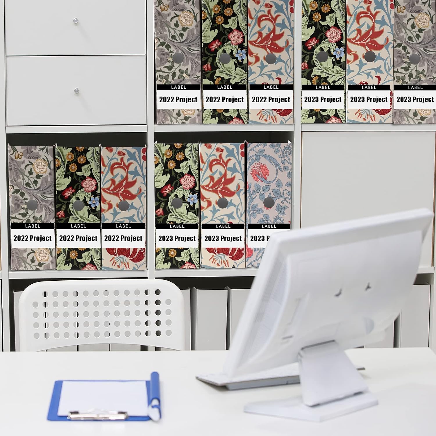 PerKoop 12 Pcs Decorative Magazine File Holders Floral Foldable File Folders Magazine Storage Boxes Rack Desk Organizer