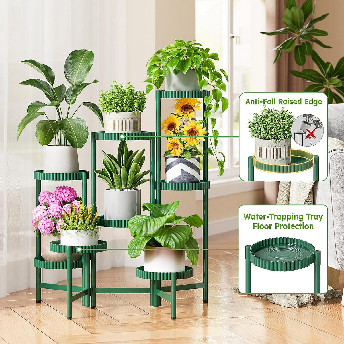 8 Tier Large Plant Stand Indoor, 7.9 Inch Wide Tall Corner Metal Plant Stands Outdoor for Multiple Plants, Foldable