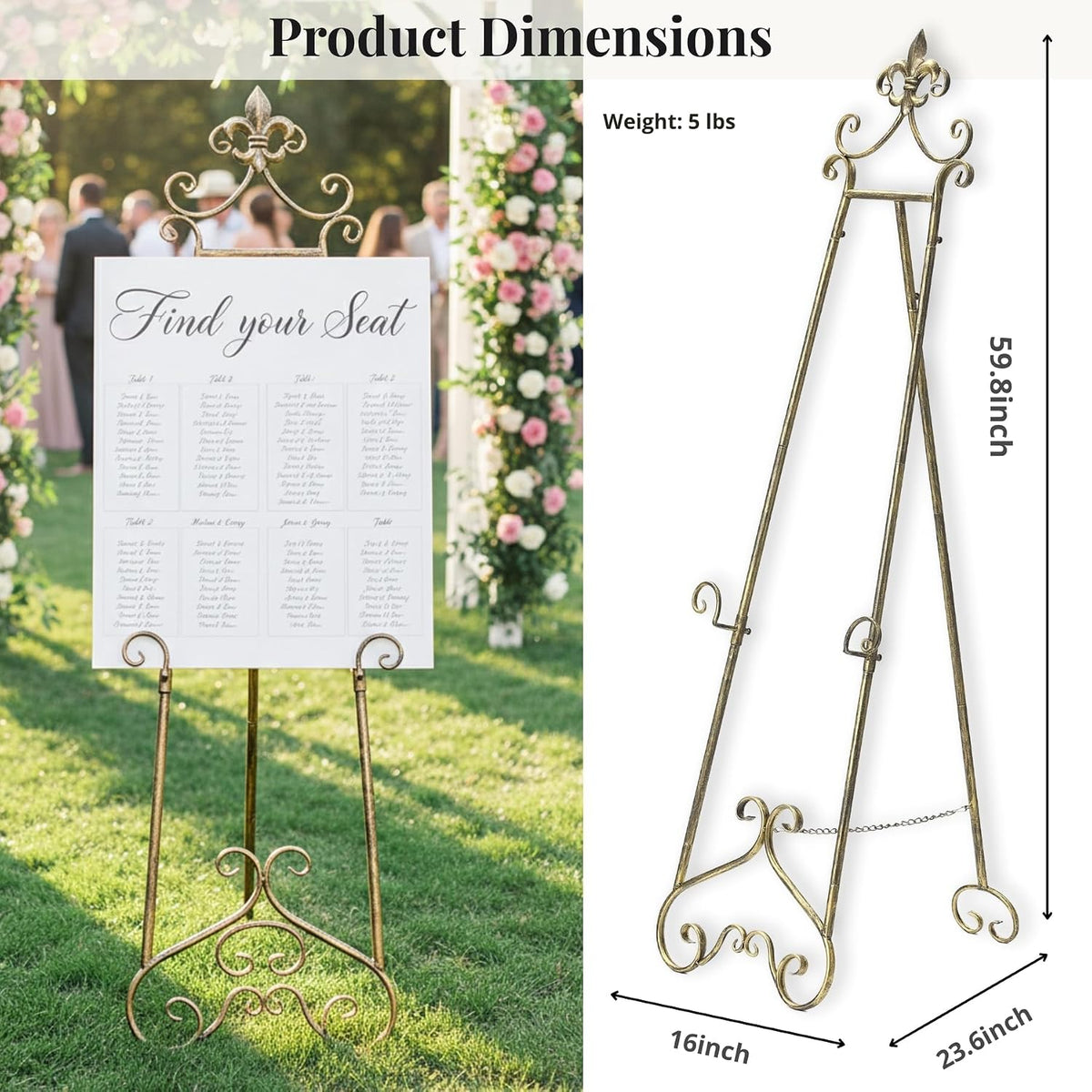60” H Vintage Easel Stand for Sign Metal Adjustable | Large Display Standing for Displaying Pictures Wedding Poster