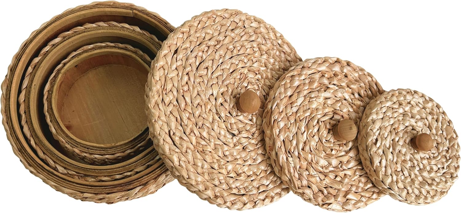 Boho Organizer / Handwoven Wicker Basket / Brown / Set of 3