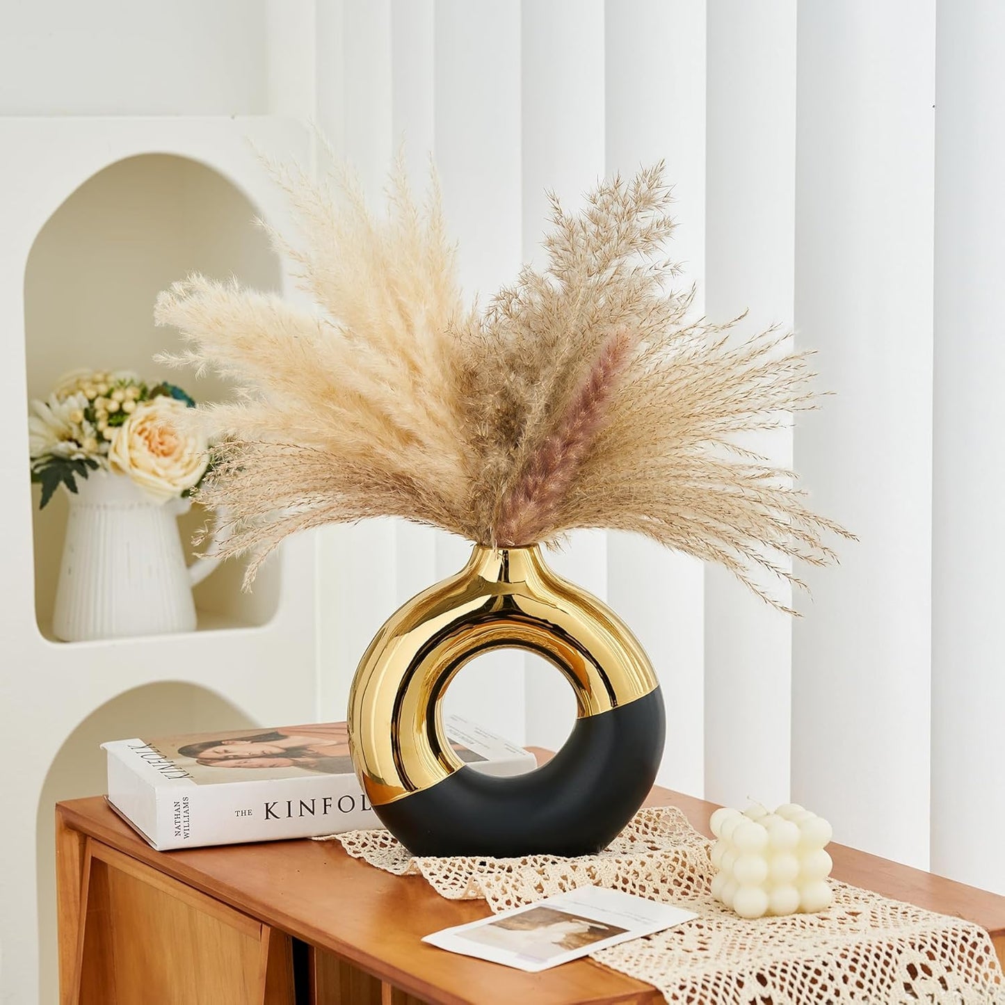 Ceramic Donut Vase / Black & Gold / Large