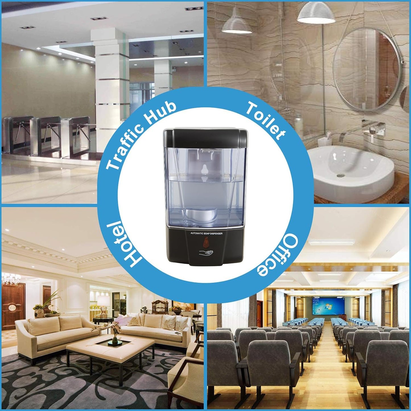 Soap Dispenser Wall Mount Commercial 2 Pack Black Automatic Hand Wash Dispensers 20OZ Suitable Liquid Sanitizer