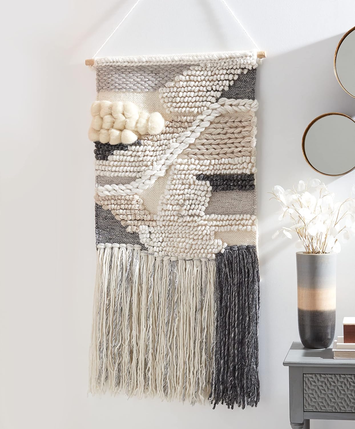 SAFAVIEH Home Collection Sedona Itsuki Boho Tribal /Grey Wool Woven Tapestry Hanging Wall / Ivory