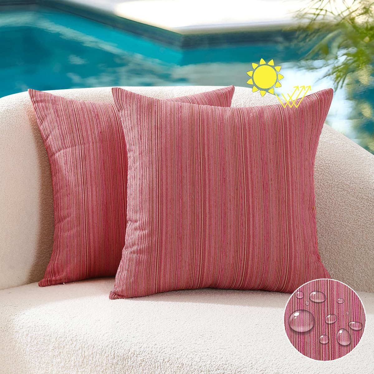Outdoor Chenille Pillow Covers / 18 x 18 / Hot Pink / Set of 2