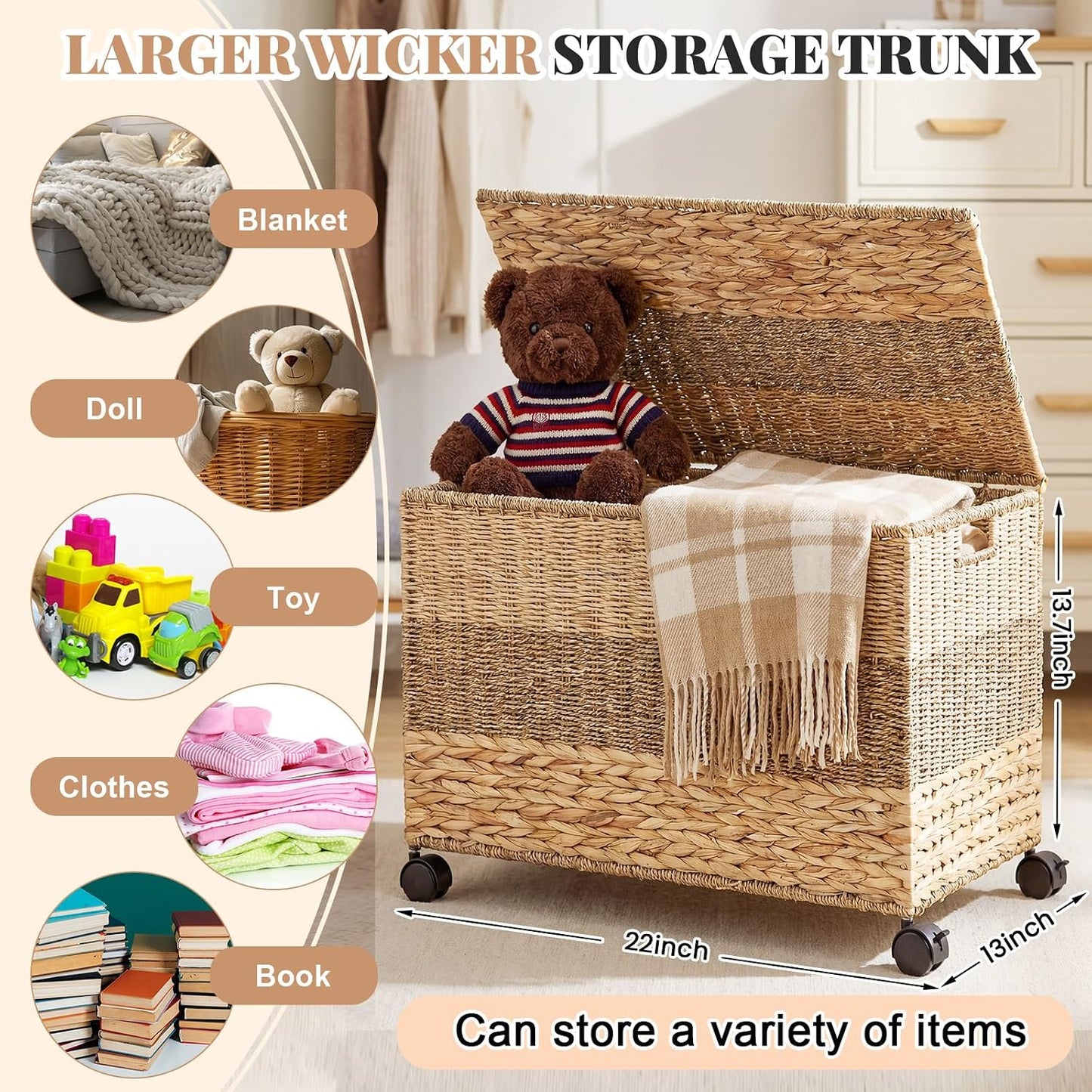 17.2 Gallon in Wicker Storage Trunk / Tricolor / 22 x 13 x 13.8 / 17.2 Gallon In