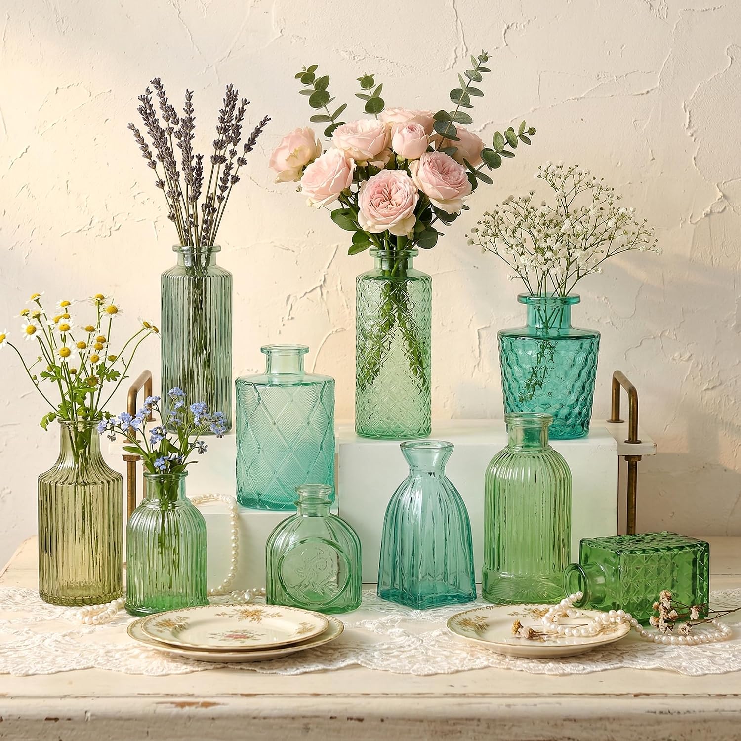 Green Glass Bud Vases / Green Series / Set of 30