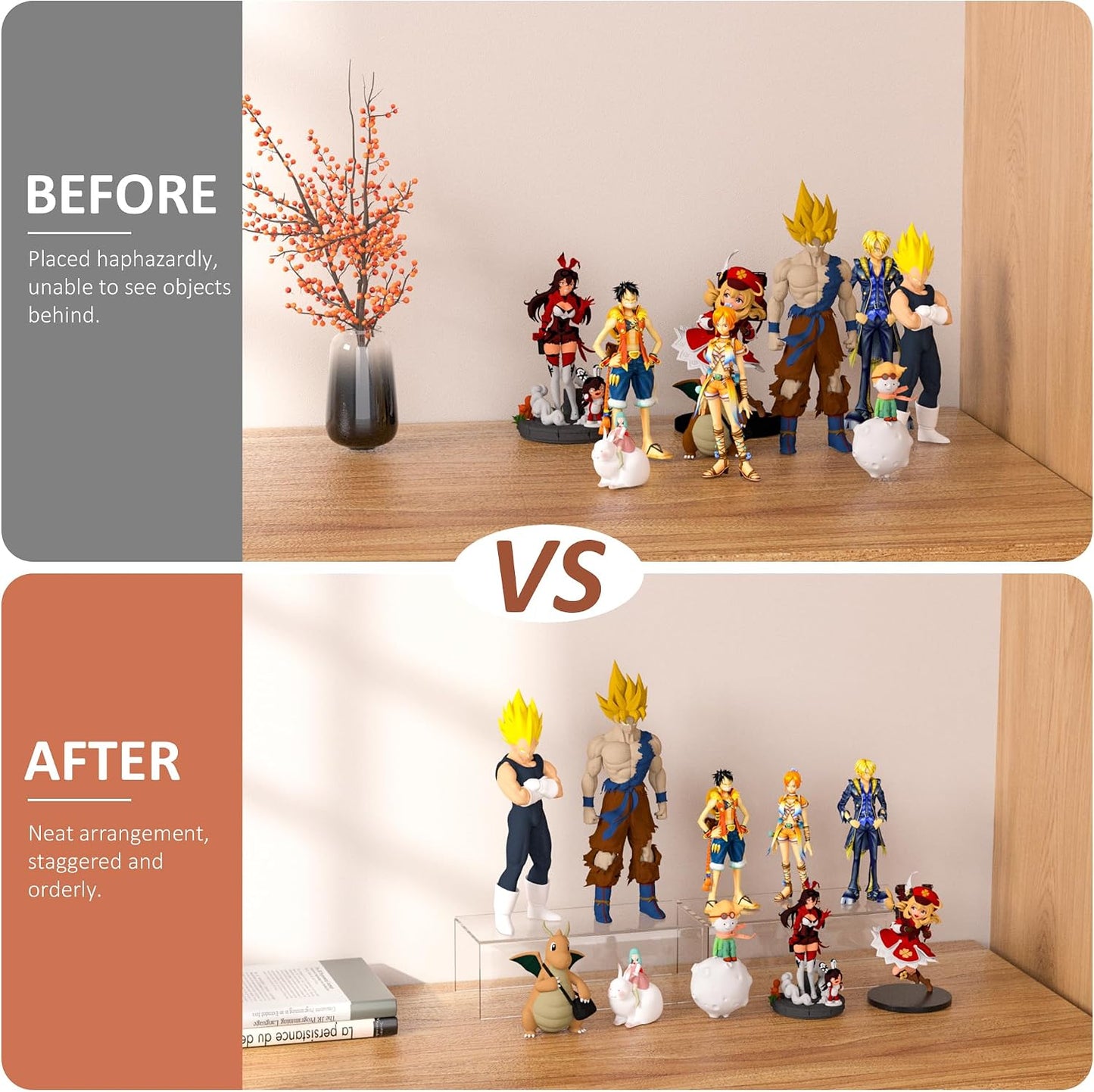 Sezanrpt Acrylic Shelf Riser 12x5.5x5 pack of 2, Countertop Acrylic Display Storage Organizer for Funko Pop Figure