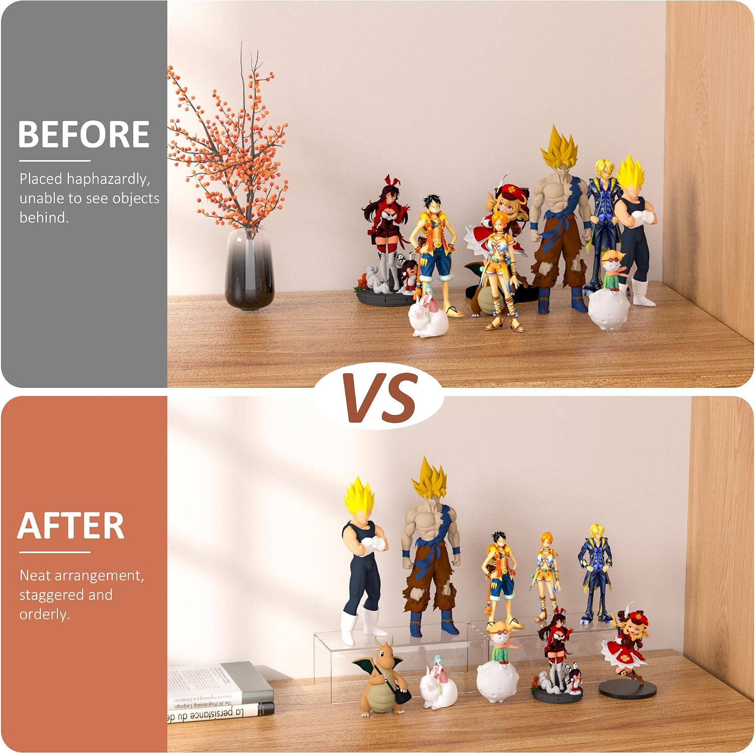 Sezanrpt Acrylic Shelf Riser 12x5.5x5 pack of 2, Countertop Acrylic Display Storage Organizer for Funko Pop Figure