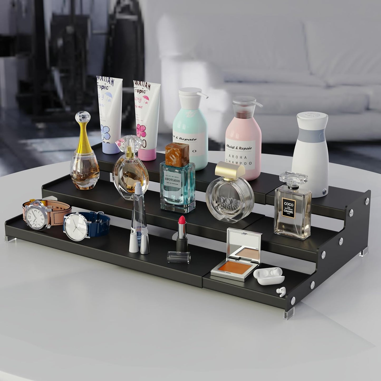 Expandable Spice Rack Storge organizer with 3-Tier step shelf for cabinet,seasoning racks organizion.Great for Kitchen