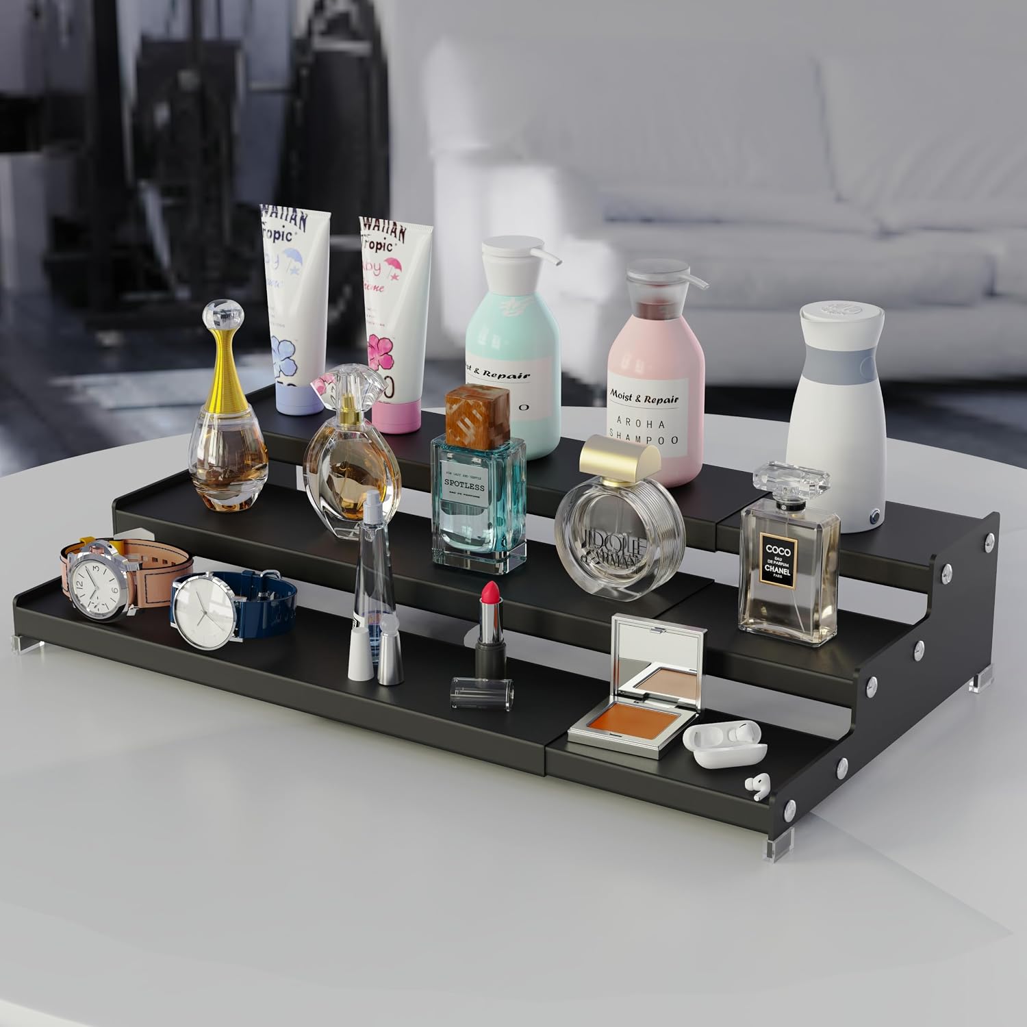 Expandable Spice Rack Storge organizer with 3-Tier step shelf for cabinet,seasoning racks organizion.Great for Kitchen