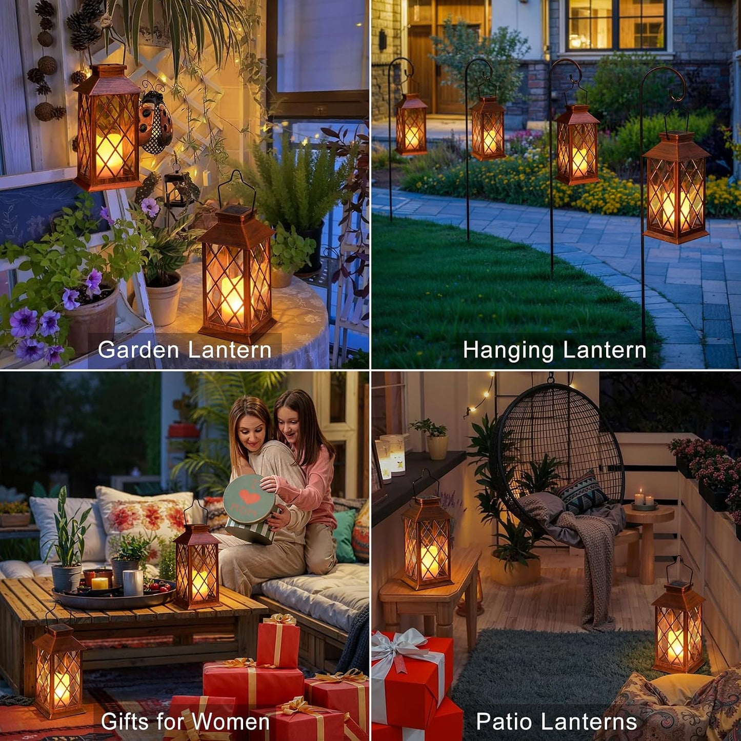2Pack 10" Solar Outdoor Lanterns Waterproof Garden Gifts Women, Halloween Flickering Flameless Candle Mission Lights