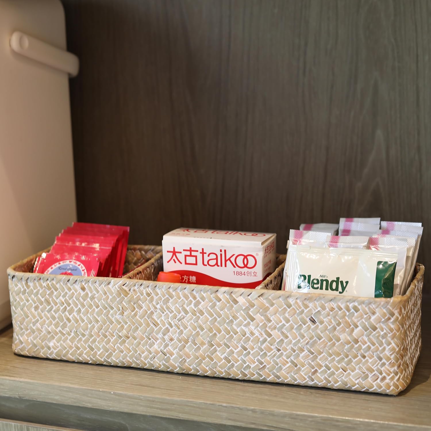 Seagrass Storage Basket 3 Sections Woven Shelf / Whitewash 3 Sections Without Lid / 14.6 x 4.7 x 3.1