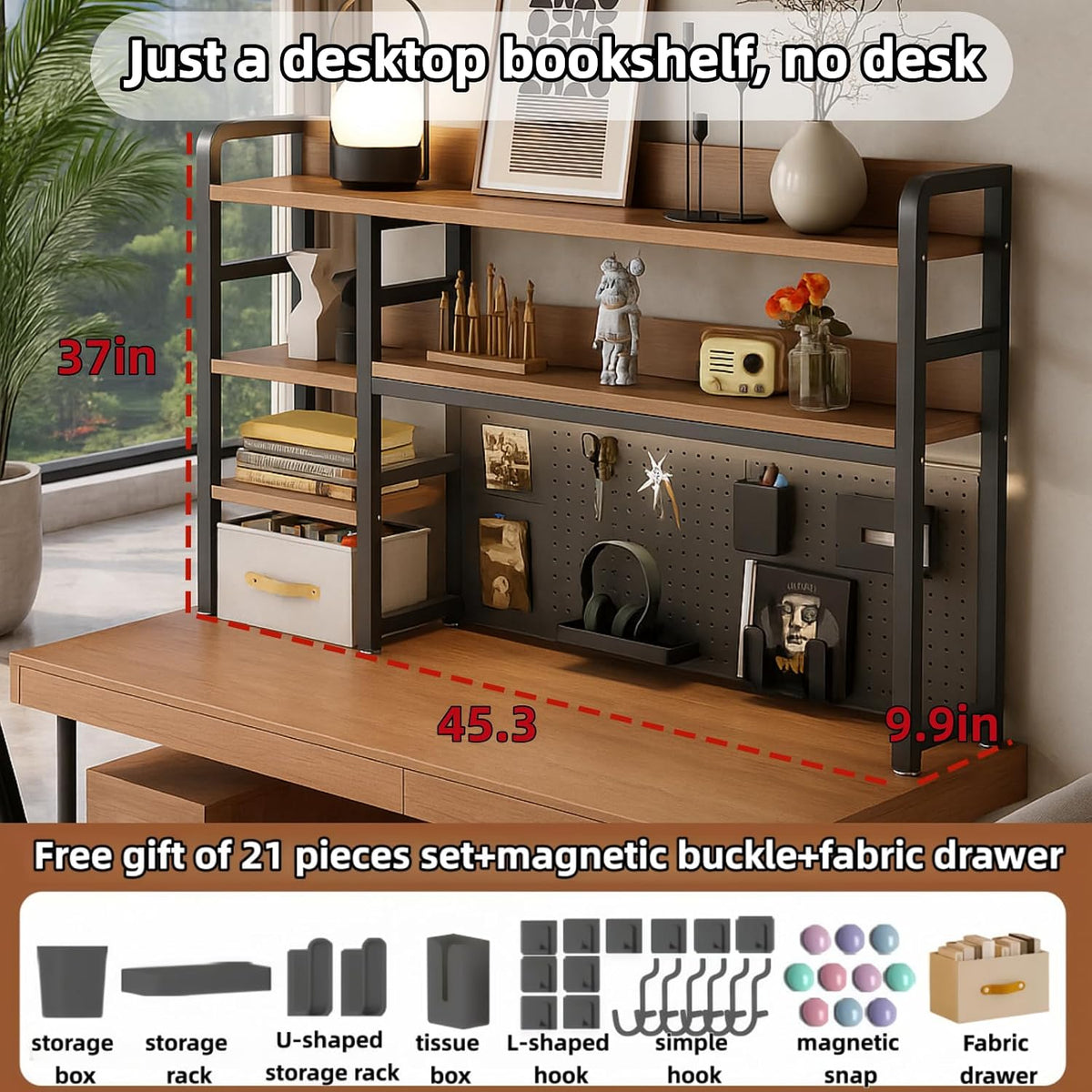Desktop Bookshelf, pegboard Storage and Organization Rack, Dorm Desk Shelf, Desk Hutch, Desktop Storage for Office