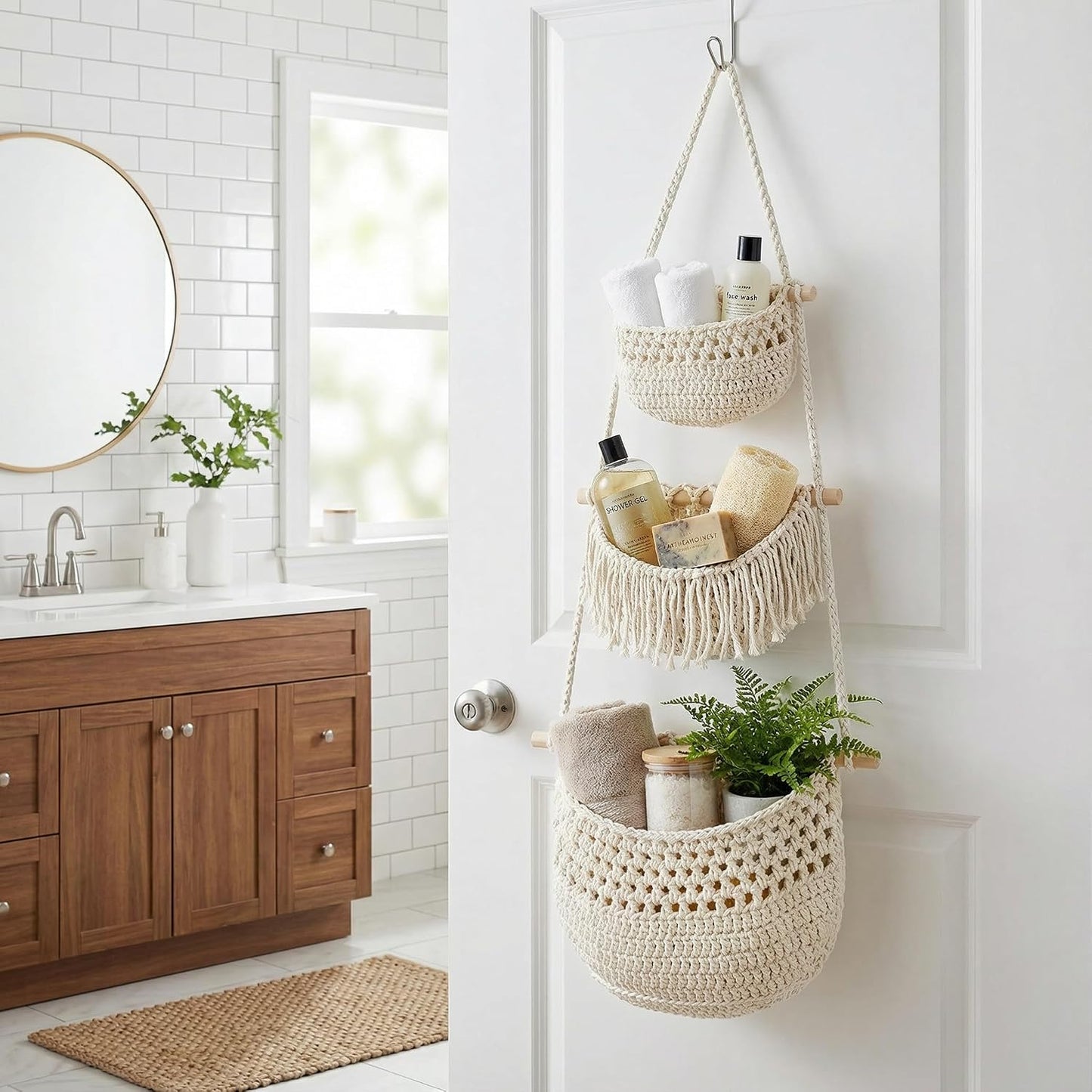 Hang Basket / Jute Wall Baskets / 3 Tier / Standard / White