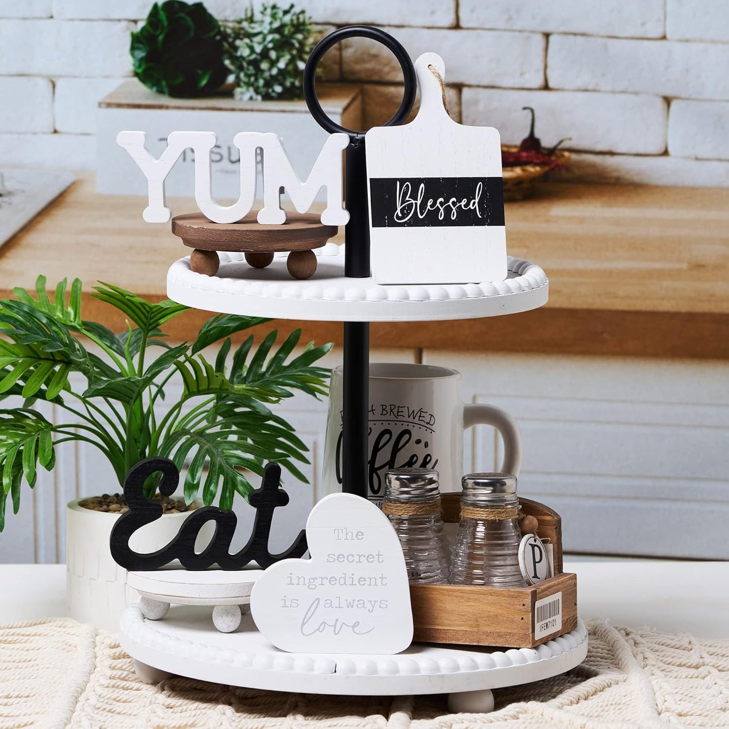 GENMOUS Farmhouse Kitchen Tiered Tray Decor Items Mini Set / Brown-item