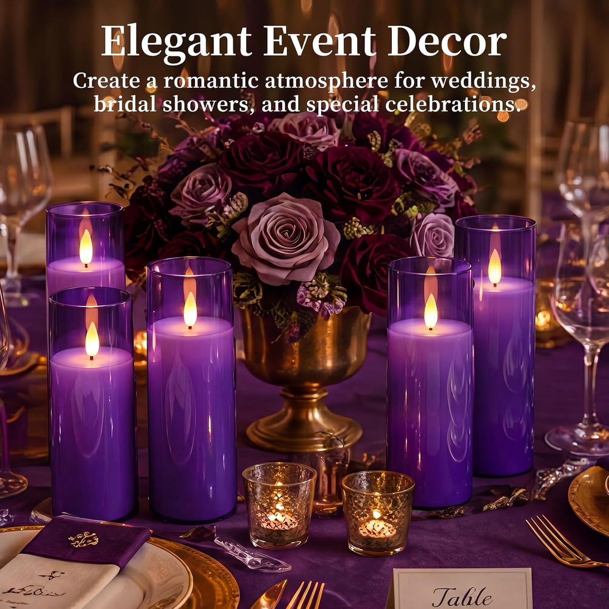 Homemory Purple Flameless LED Pillar Candles, Remote Timer, 9 Pack | Battery operated flickering LED pillar candles