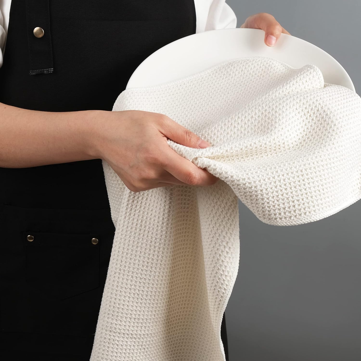 POLYTE 340 GSM Microfiber Waffle Kitchen Dish Tea Towel, 16x28 in, 12 Pack | Lint Free, Quick Dry