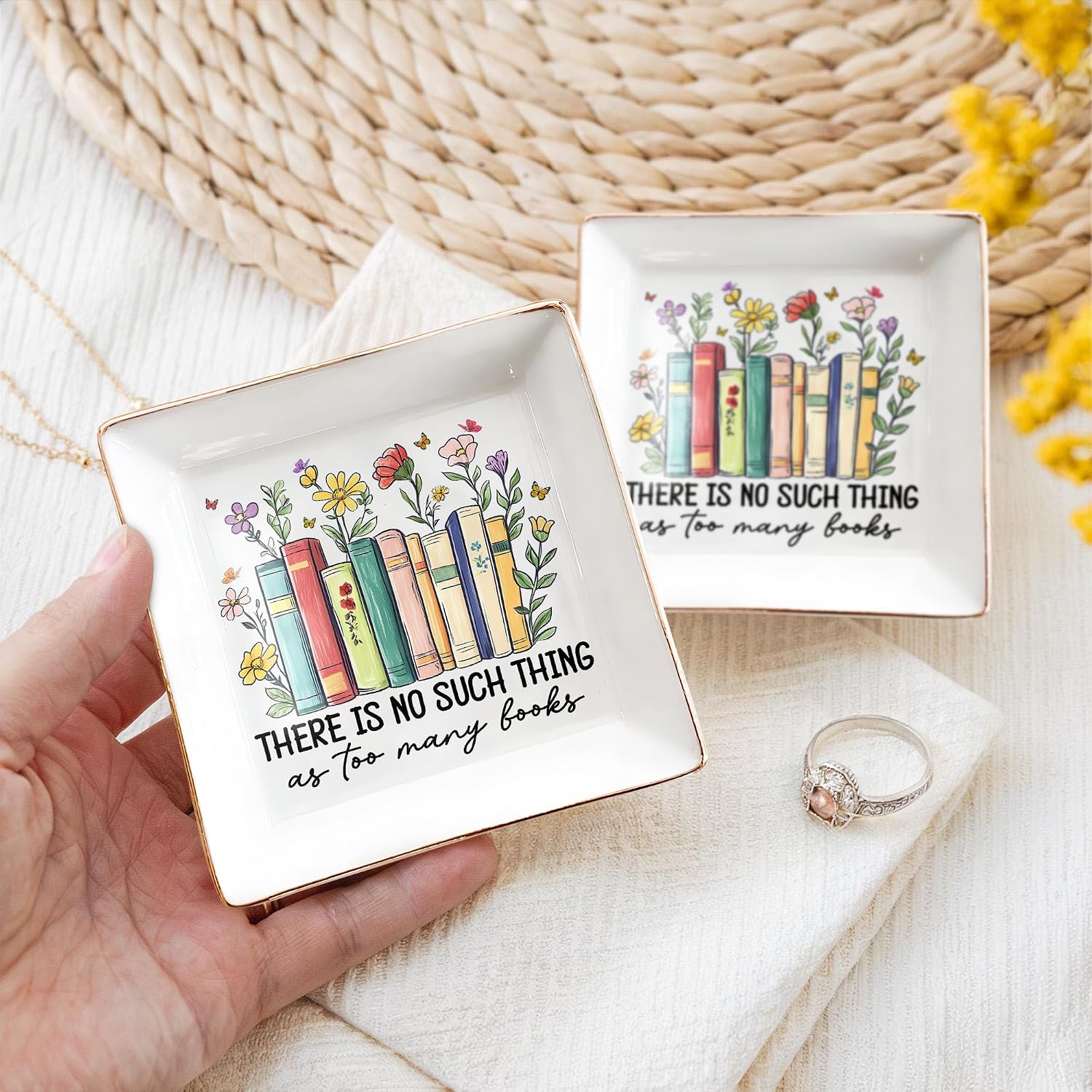 Floral Books 4" Jewelry Dish / Book Lovers
