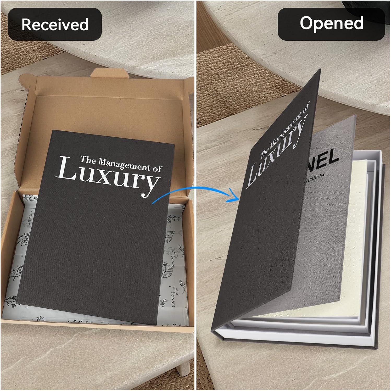 Minimalist Linen Hardcover Faux/Fake Books / Black-gray-beige / Luxury / Set of 3