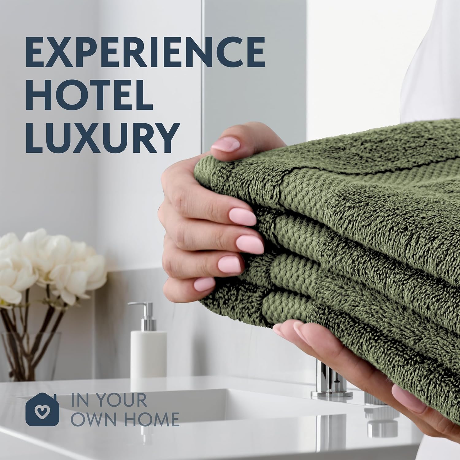 White Classic Luxury Forest Green Hand Towels - Soft 100% Turkish Cotton | Highly Absorbent Hotel spa Bathroom Towel