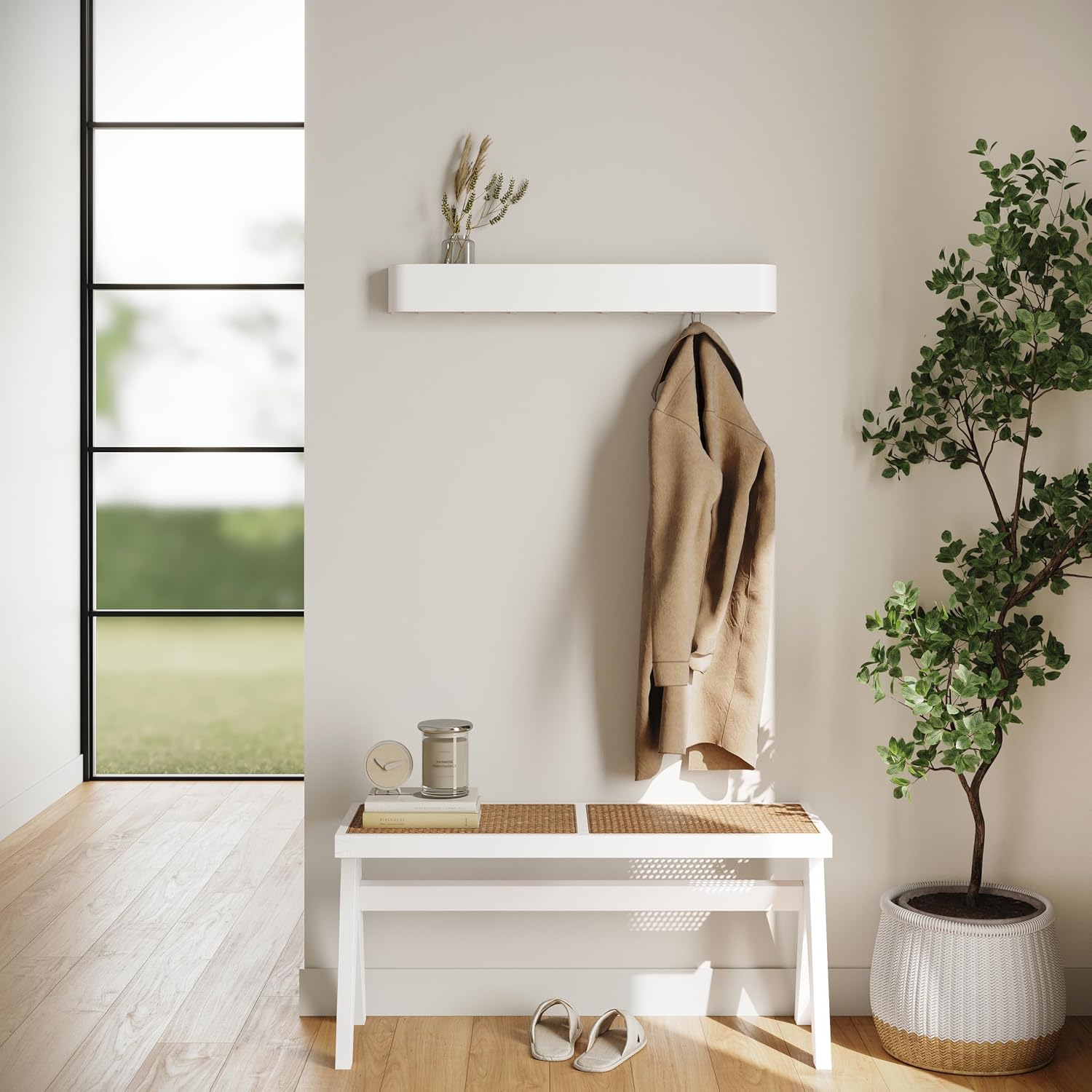 Kazai. Wall-Mounted Coat Rack 'Toke' - Modern Design Coat Rack with Hidden Wall Hooks - Solid Wood Veneer Panel Coat