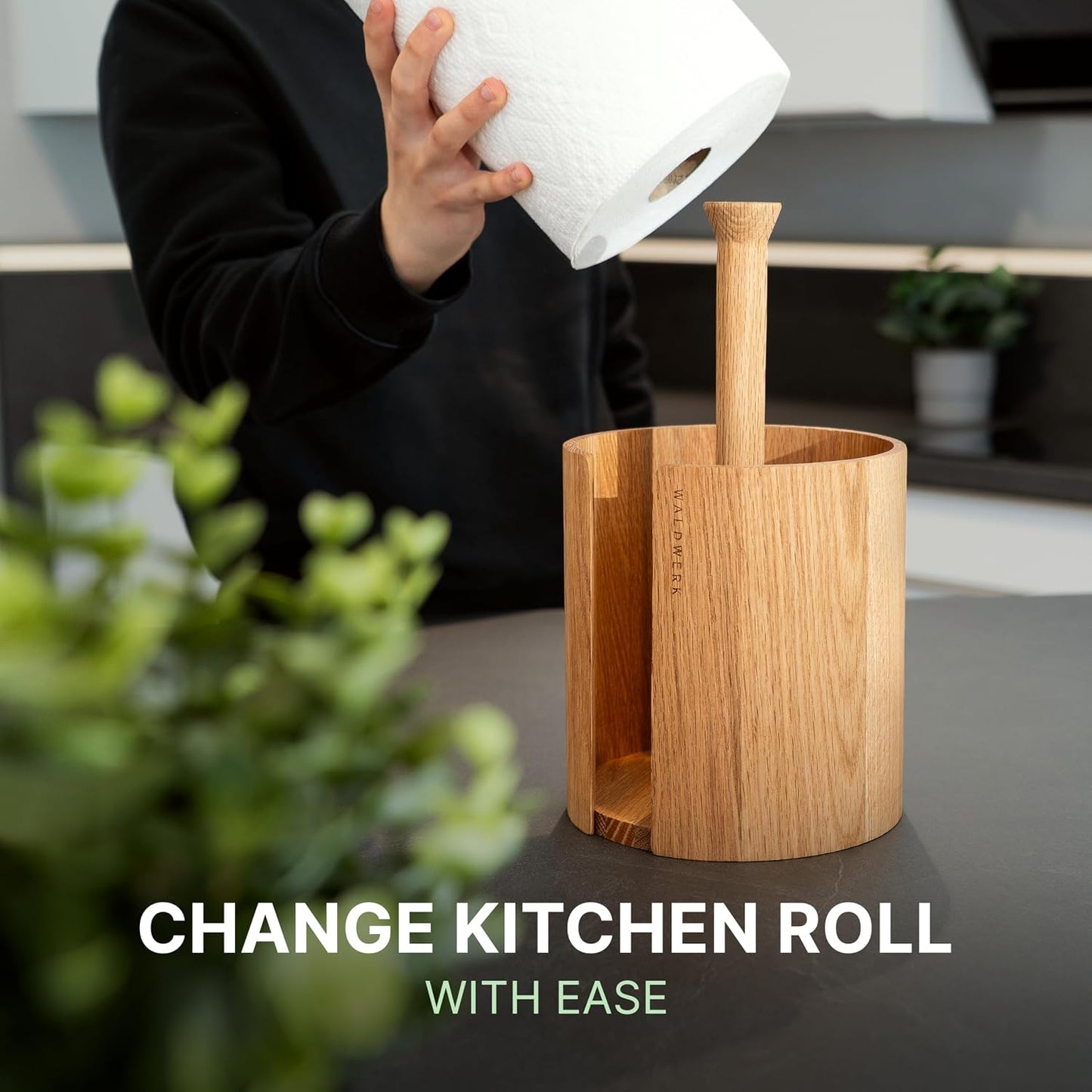 WALDWERK Design Paper Towel Holder Out of Oak Wood - Kitchen Towel Holder for All Standard Kitchen Rolls - Wooden Paper