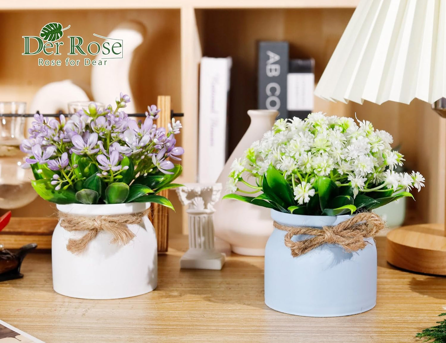 Fake Flowers Small Artificial Faux Plants Indoor Summer Spring Decor for Centerpiece / Set of 4