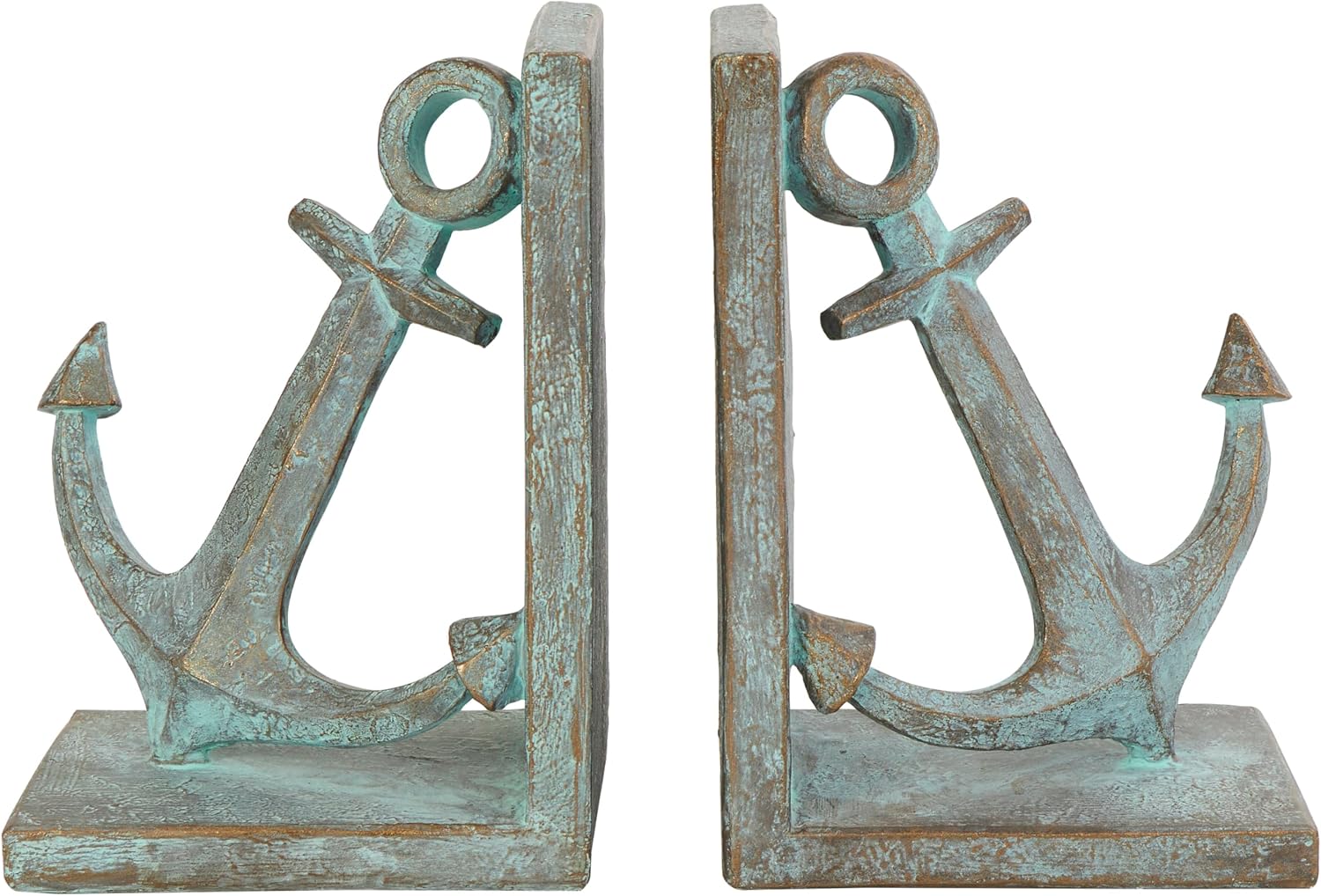 Polystone Anchor Decorative Bookends Distressed Patina Non Skid / SMALL SIZE / Blue / Set of 2