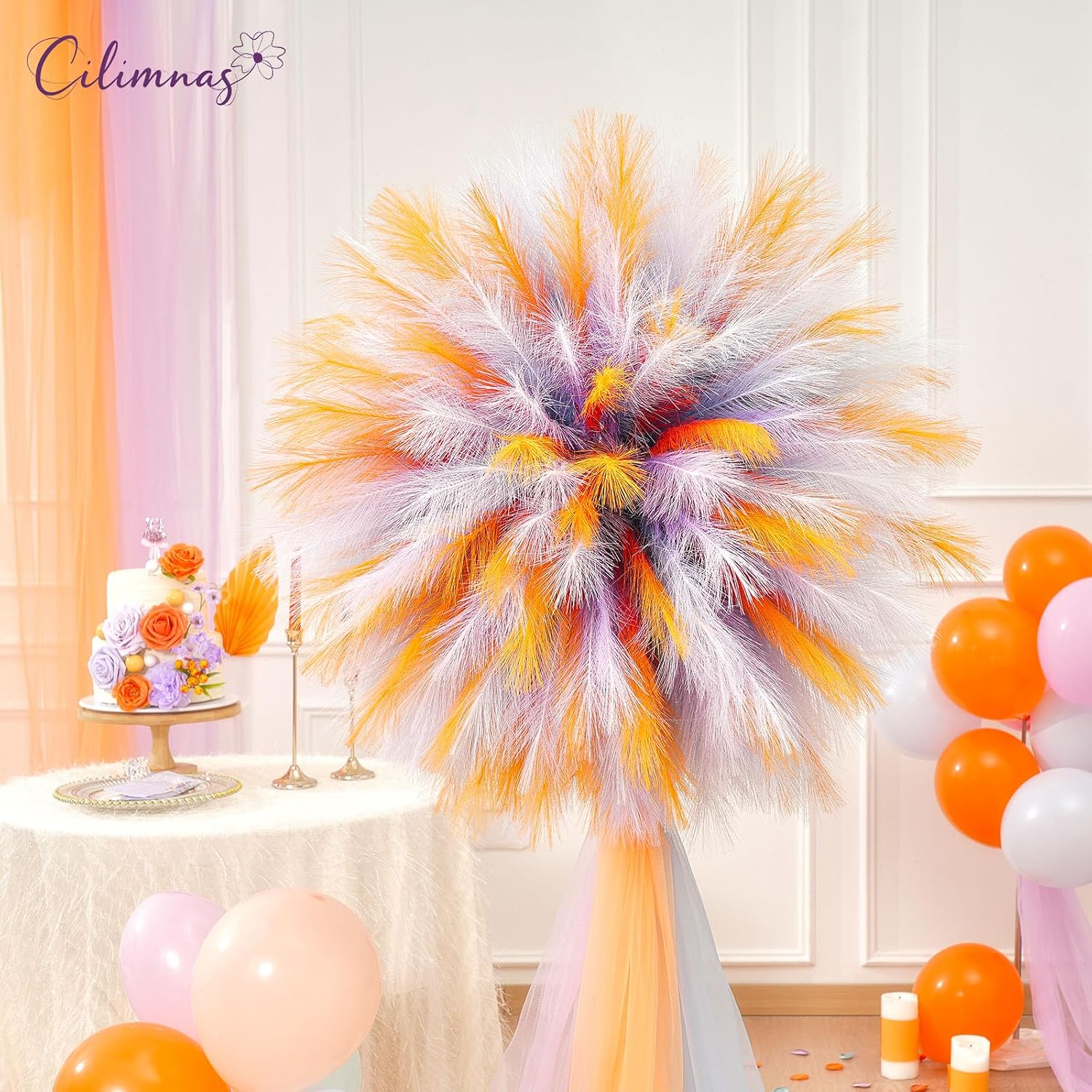 Faux Pampas Grass / Orange / Set of 50