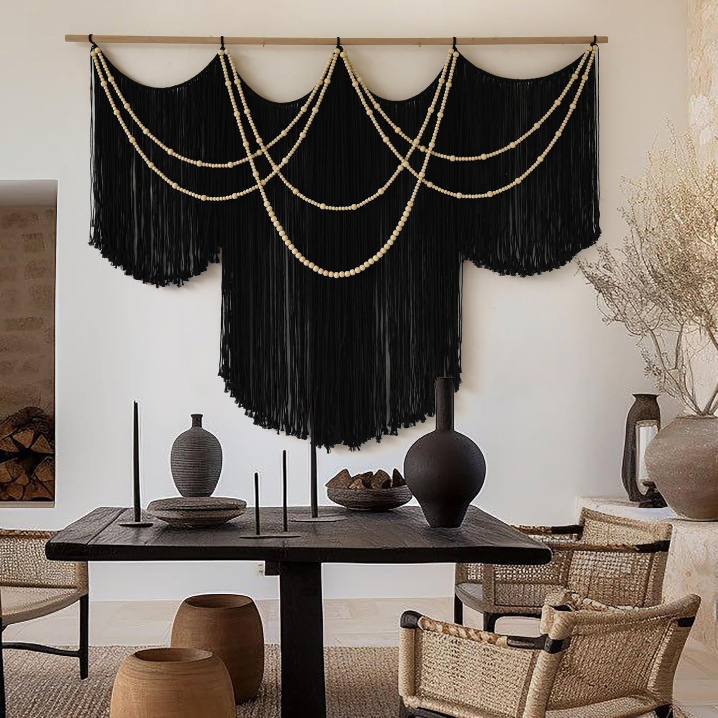 Macrame Wall Hanging Yarn Tapestry Home Decor Large Fiber Wall Art Living Room / Black1 / Black