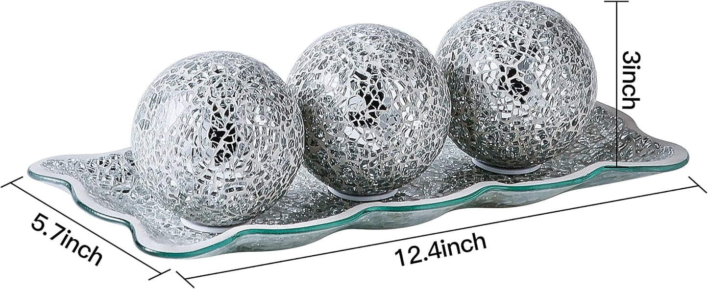 12.4" Mosaic Glass Decorative Tray Dish Plate / Silver / Set of 3