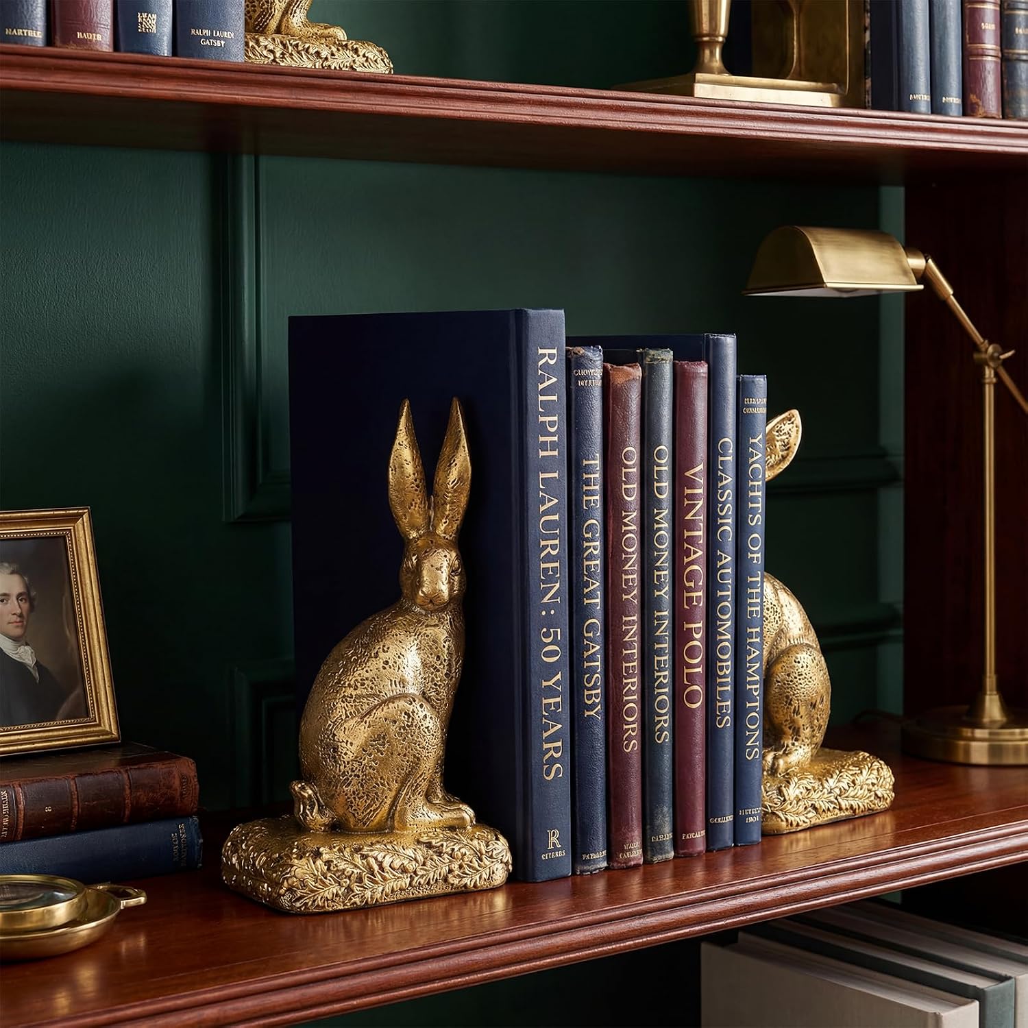 Rabbit Bookends / Heavy Resin Book Holder / Gold