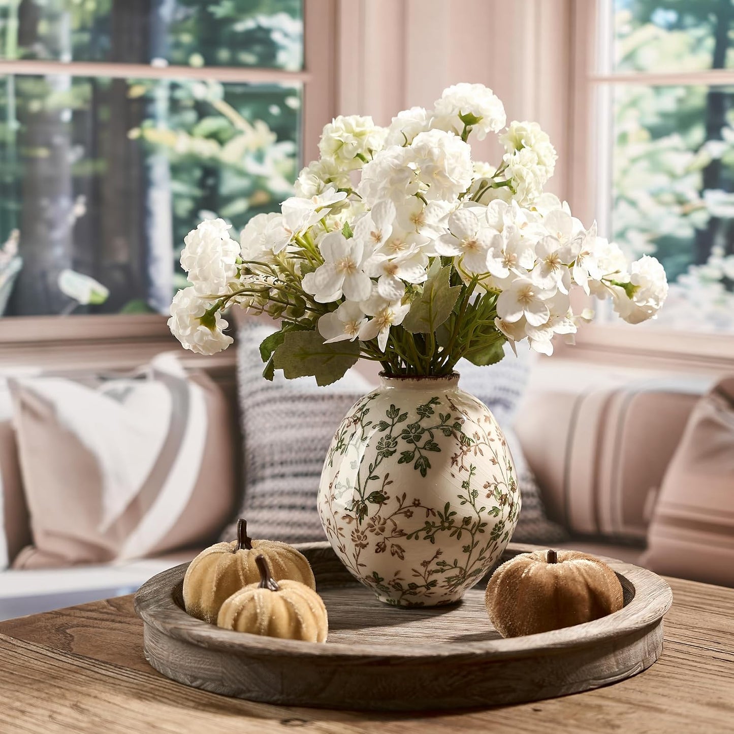 Rustic Ceramic Vase / Beige and Green- 5.83 / 5.83 Inch