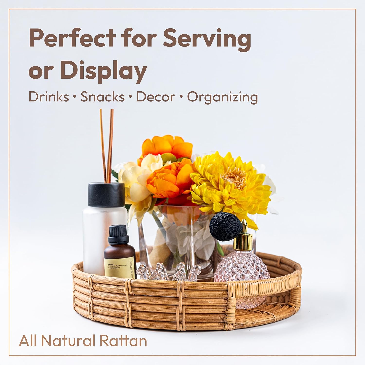 Round Rattan Tray / Natural Honey / 11 x 11 x 2