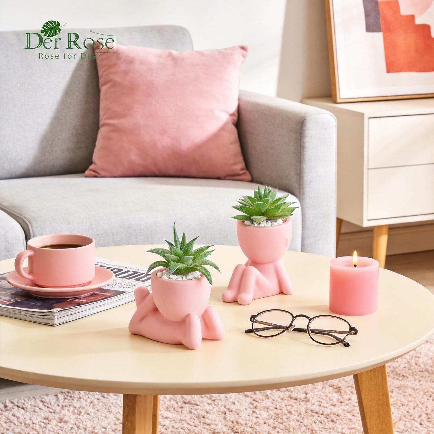 Succulents Plants Artificial Small Fake Plants Gift / Pink / Set of 2