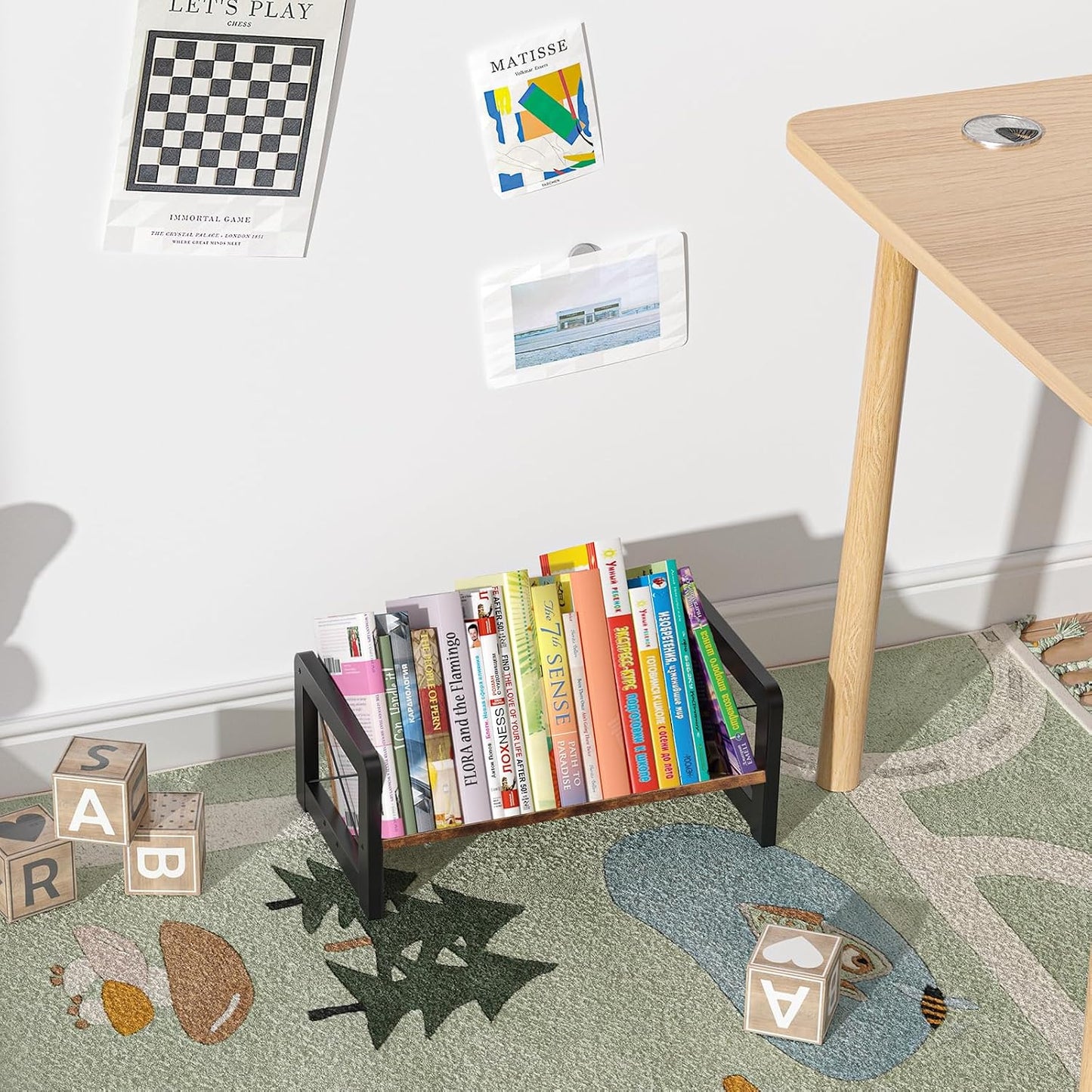 ELITEROO Desktop Bookshelf Organizer, Wood Slanted Desk Bookshelf, Small Tabletop Book Rack, Portable Mini Bookcase for
